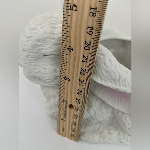 80s Easter BUNNY White Rabbit pink VASE planter FTDA Taiwan Vintage 1987 ceramic - Picture 6 of 12